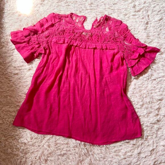 entro Tops - Bright Lace Ruffle Coquette Twee Statement Teacher Quirky Whimsy Kidcore Blouse‎